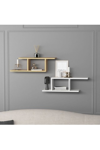 Deren Plus Duvar Rafı Beyaz Meşe