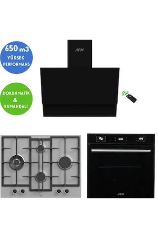 Afm Tech Ve Ferre Griom Turbolu Inox - Siyah ED071-WFA WOK + FM7700 + FM3400 Ankastre Set