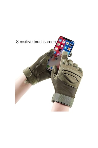 Happychildhood Erkek Xl Boyutu Dokunmatik Ekran Kullanılabilen Motosiklet Eldiveni - Siyah Standart Askeri Yeşil