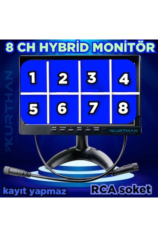 8 Kanallı Hybrid Monitör Kamerasız - 12 24 Volt - Kayıt Yapmaz