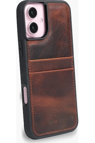 Zawa Apple İphone 16 Pro Uyumlu Suni Deri Kartlık Arka Koruma Kılıf - Kahverengi