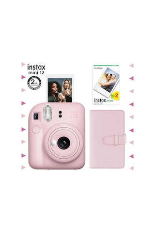 Fujifilm Instax Mini 12 Fotoğraf Makinesi + 20'li Film + Laporta Albüm Seti Pembe