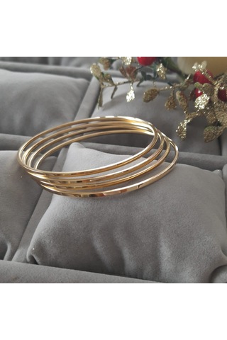Çelik Gold Renk 4lü Ajda Model Bilezik Seti Altın
