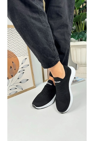 Günlük Unisex Sneaker Slip-on Nefes Alabilen Hafif Yürüyüş Bağcıksız Esnek Spor Ayakkabı 041f Siyah-beyaz