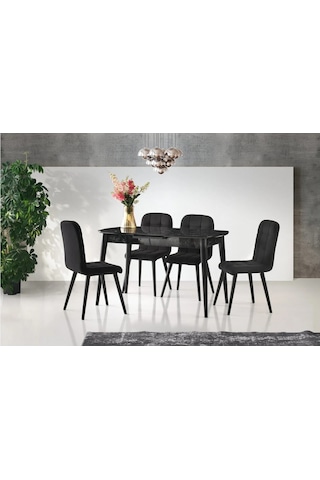 Essen Masa, Etro Sandalye, Siyah Mermer, 130x80 Siyah