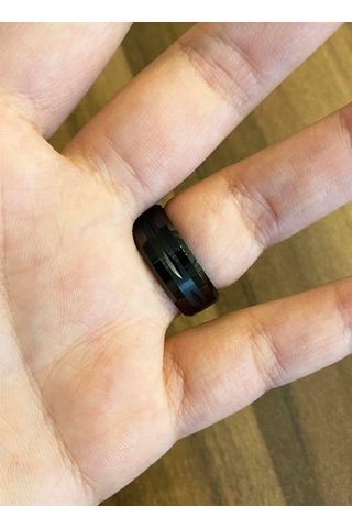 Erkek Siyah Renk Çentik Model Tungsten Yüzük Siyah