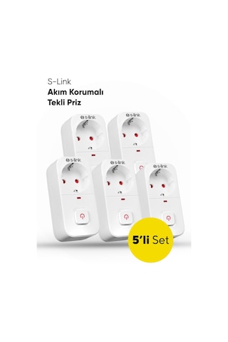 S-link Sl-010 Bykalite 5li Set 16a/250v 750 Joule Anahtarlı Isıya Duyarlı Devre Ve Akım Korumalı Tekli Priz 0.2 M