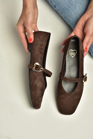 Fox Shoes Y726632602 Kahverengi Süet Kalp Toka Detaylı Kadın Babet