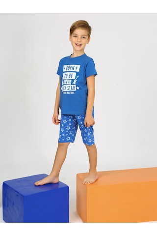 Vitmo Erkek Çocuk Kısa Kollu Kapri Pamuklu Rock Star Pijama Takımı İndigo