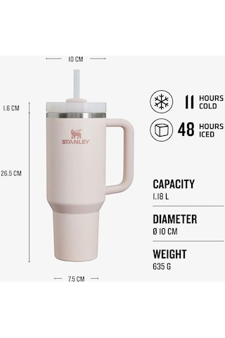 Stanley Kişiselleştirilebilir Quencher Pipetli Paslanmaz Çelik Vakum Yalıtımlı Termos Bardak 1.18 L Özel İsimli Açık Pembe