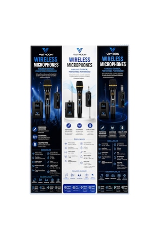 Wireless Mikrofon Sistemi Uhf Kablosuz El Mikrofonu Profesyonel Ses Performansı 50 Mt Menzil Belirtilmemiş