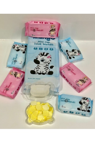 64'lü Mini Cep Islak Mendil Seti + 100 Adet Sihirli Tablet Sabun - Hijyen Paketi Mavi