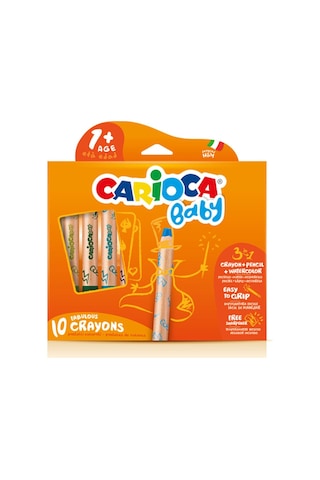 Carioca Baby "3 In 1" Jumbo Ahşap Gövdeli Boya Kalemi 10'lu Kalemtraş Hediyeli Çok Renkli