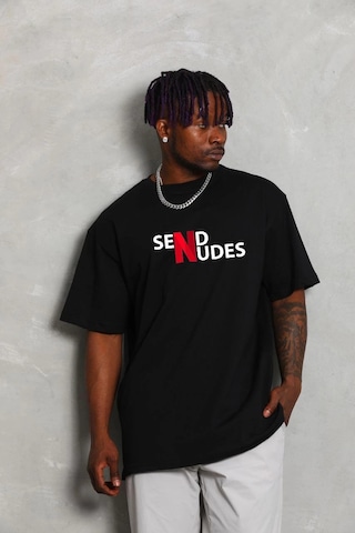 Moda Assema Erkek Bisiklet Yaka Double Oversize Baskılı T-shirt - Siyah Çok Renkli