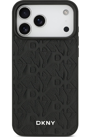 Apple Uyumlu iPhone 17 Pro Max Kılıf Dkny Lisanslı M-safe Özellikli 3d Yazılı Grid Pattern Kapak Siyah Siyah