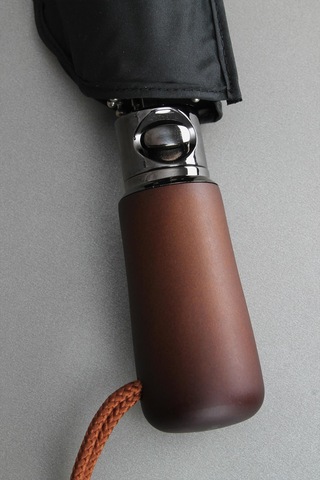 Ahşap Sap 110 Cm Elegant Otomatik Çelik 10 Telli Siyah Şemsiye Rüzgar Korumalı Ponçi Kumaş Siyah