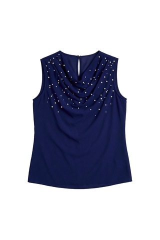 Sateen İnci Detaylı Bluz - Lacivert-137357