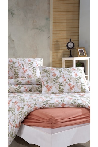 Elart Nevresim Takımı Pamuklu Tek Kişilik 3 Parça Flores Pudra-Pudra-160x220Cm