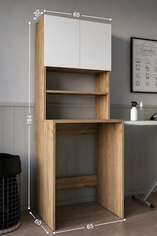 Teta Home Çamaşır Makinesi Dolabı + Kapaklı Kiler Dolabı Atlantik Çam - Beyaz