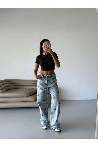 Paradise Cherry Cool Wide Leg Jean Çok Renkli