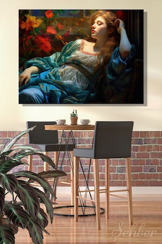 Yatay Kanvas Tablo Tekli Salon Mutfak Yatak Odası Ofis Frederic Leighton Haziran Alevi 1622