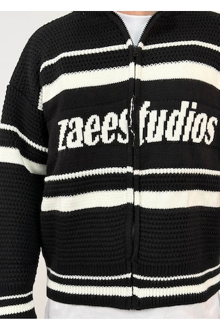 Zaee Studio Stripe Knit Crop Boy Triko Ceket beyaz