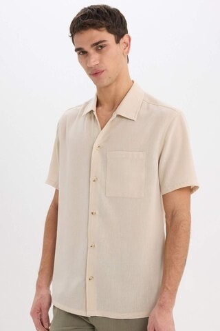 DeFacto Relax Fit Polo Yaka Keten Görünümlü Yazlık Kısa Kollu Gömlek E1230AX25SMBG228