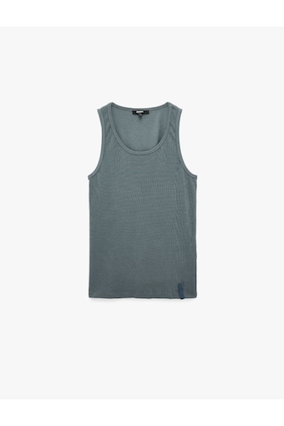 Koton Slim Fit Pamuklu Kolsuz Bisiklet Yaka Basic Atlet Mavi 7wam30001mk