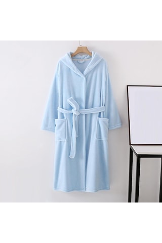 Kadınlar İçin Sabahlıklar Sabahlık Uzun Bornoz Bornoz Kış Sıcak Mavi