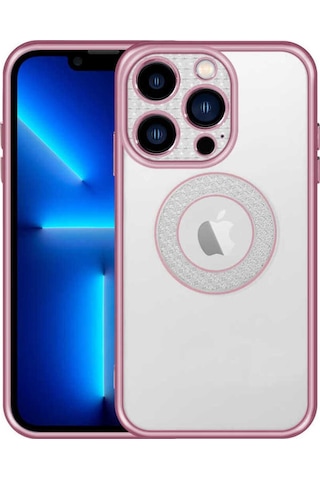 Apple Uyumlu iPhone 13 Pro Kılıf Kamera Korumalı Logo Gösteren Zore Esta Kapak Rose Gold