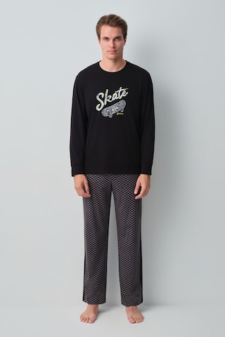Suwen Skate Erkek Pamuklu Pijama Takımı Msh10510336893 Koyu Gri Baskılı