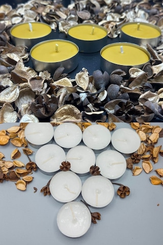 5+5 10 Adet Doğal Bal Mumu Tealight Ve Doğal Soya Mumu-buhurdanlık Büyük Boy Çap:5,5 Cm Beyaz Ve Bal