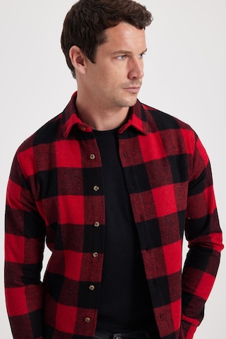 Tudors Erkek Slim Fit Dar Kesim Kareli Kışlık Oduncu Gömlek-42339 Kırmızı
