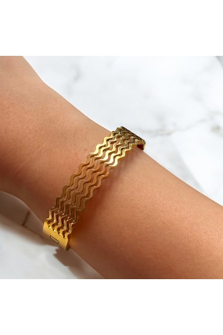 Kırmızı Sanat Evi Gold Beşli Burgulu Şık Kadın Çelik Kelepçe