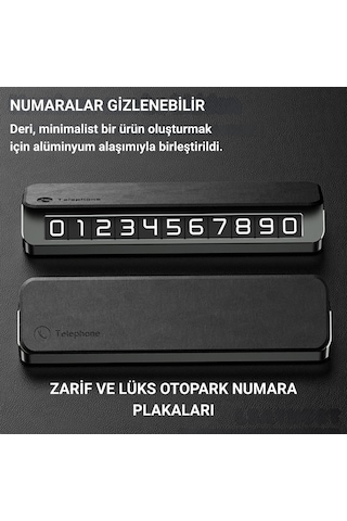 Coofbe Deri Kapaklı Gizlenebilir Alüminyum Araç Park Telefon Numaratörü Geçici Park Numaratör Plakalık 1 Adet