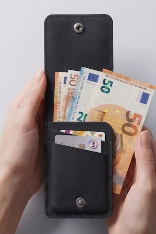 Luvo %100 Gerçek Deri El Yapımı 3 Bölmeli 9 Kart Kapasiteli Cüzdan Premium Kompakt Kartlık Siyah