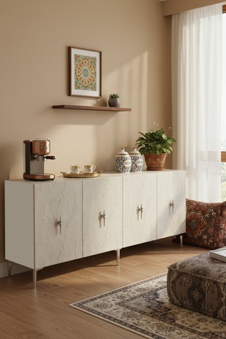 Ka1812bts Salkım Konsol ,tv Sehpası Beyaz-traverten-silver 180cm