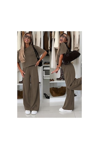 Butik İstanbul Kadın Kısa Kollu Bisiklet Yakalı Modal Bluz Ve Pantolon Ikili Takım Sütlü Kahve