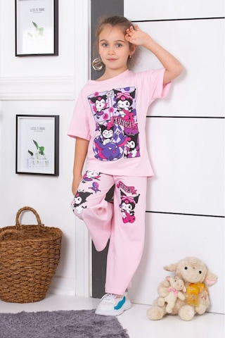 Tunays Shopping Oversize İspanyol Paça Kuromi Baskılı Kız Çocuk Takım Pembe