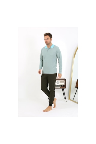 Akbeniz Erkek Polo Yaka Uzun Kol Penye Pijama Takımı 6862 Su Yeşili Su Yeşili