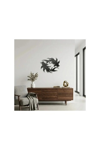 Koi Balıkları Metal Duvar Tablosu - Metal Duvar Sanatı - Mor - 30 X 23 Cm