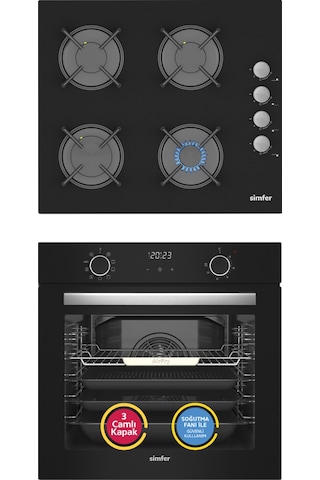 Simfer 10 Fonksiyon Airfry Siyah Dijital 2'li Ankastre Set (8215 Fırın + 3500 Ocak)