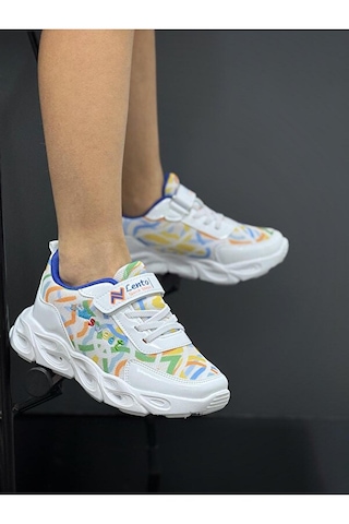 Adımist Çocuk Unisex Rahat Ortopedik Taban Işıklı Snakers Spor Ayakkabı Lento Işıklı Beyaz - Lacivert