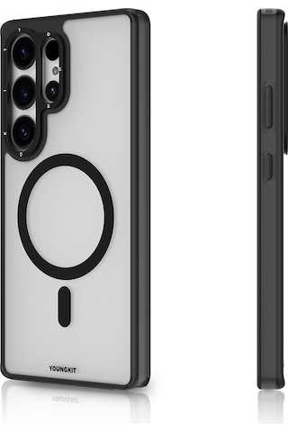 Galaxy Uyumlu S25 Ultra Kılıf M-safe Özellikli Cam Arka Yüzey Tpu Youngkit Gemstone Seri Kapak Siyah-şeffaf Şeffaf - Siyah