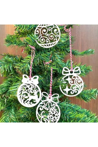 Büro Ev Partisi İçin 10parça Kırmızı Beyaz İpli Fiyonk Model Ahşap Yılbaşı Ağaç Süsü