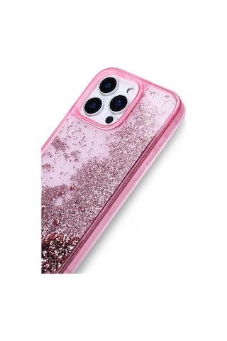 Apple Uyumlu iPhone 15 Pro Max Kılıf Sıvılı Simli Şeffaf Arka Yüzey Zore Keto Silikon Kapak