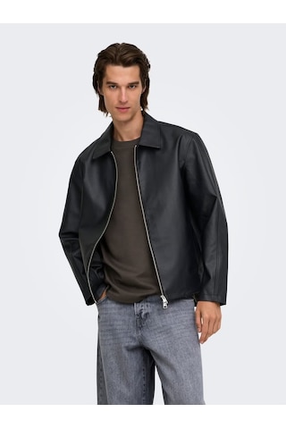 Only & Sons Erkek Onsrem Siyah Deri Ceket - 22038683