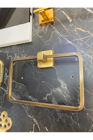 İsaoğlu Yapı Mat Gold Havluluk Antik Gold Kare Havluluk Pirinç Malzeme Antik Eskitme Banyo Aksesuar Gold