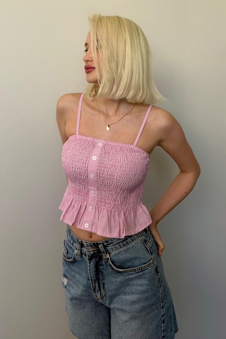 Madmext Pembe Ayarlanabilir Askı Pötikareli Crop Mg2371 Pembe