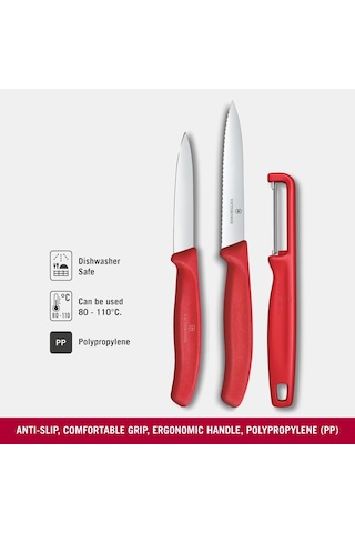 Victorinox 6.7111.33c1 Swiss Classic 3lü Bıçak Ve Soyacak Set, Kırmızı Çok Renkli